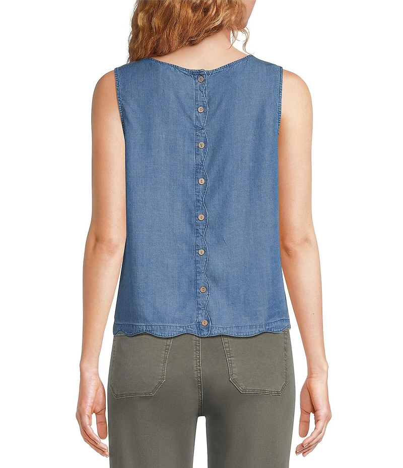 Charlie B. Woven Crew Neck Sleeveless Top