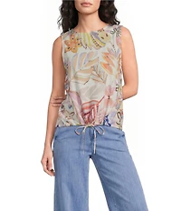 Charlie B. Woven Floral Print Round Neck Sleeveless Top