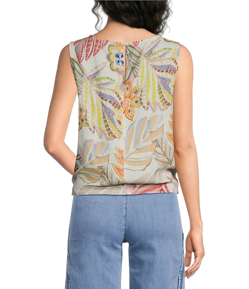 Charlie B. Woven Floral Print Round Neck Sleeveless Top