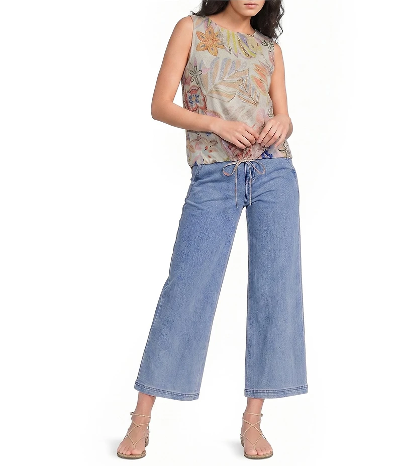Charlie B. Woven Floral Print Round Neck Sleeveless Top
