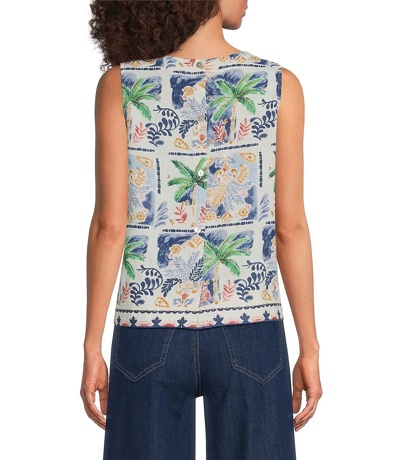 Charlie B. Woven Print Crew Neck Sleeveless Blouse