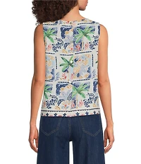 Charlie B. Woven Print Crew Neck Sleeveless Blouse
