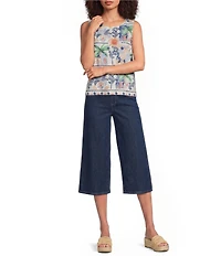 Charlie B. Woven Print Crew Neck Sleeveless Blouse