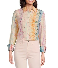 Charlie B. Woven Printed Point Collar Long Sleeve Blouse