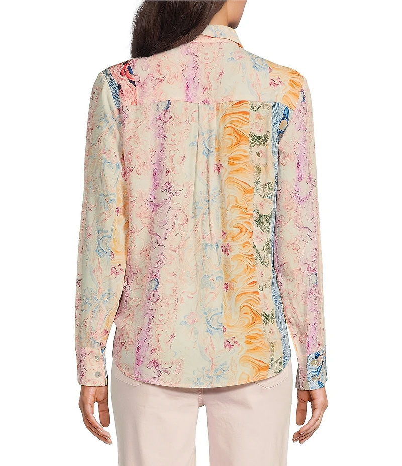 Charlie B. Woven Printed Point Collar Long Sleeve Blouse