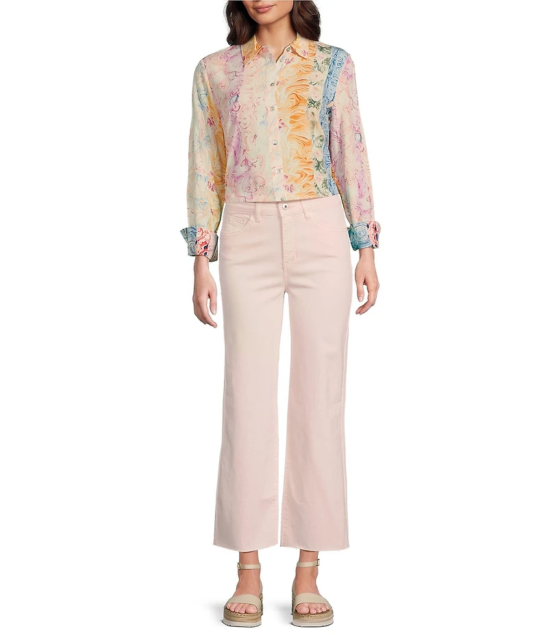 Charlie B. Woven Printed Point Collar Long Sleeve Blouse