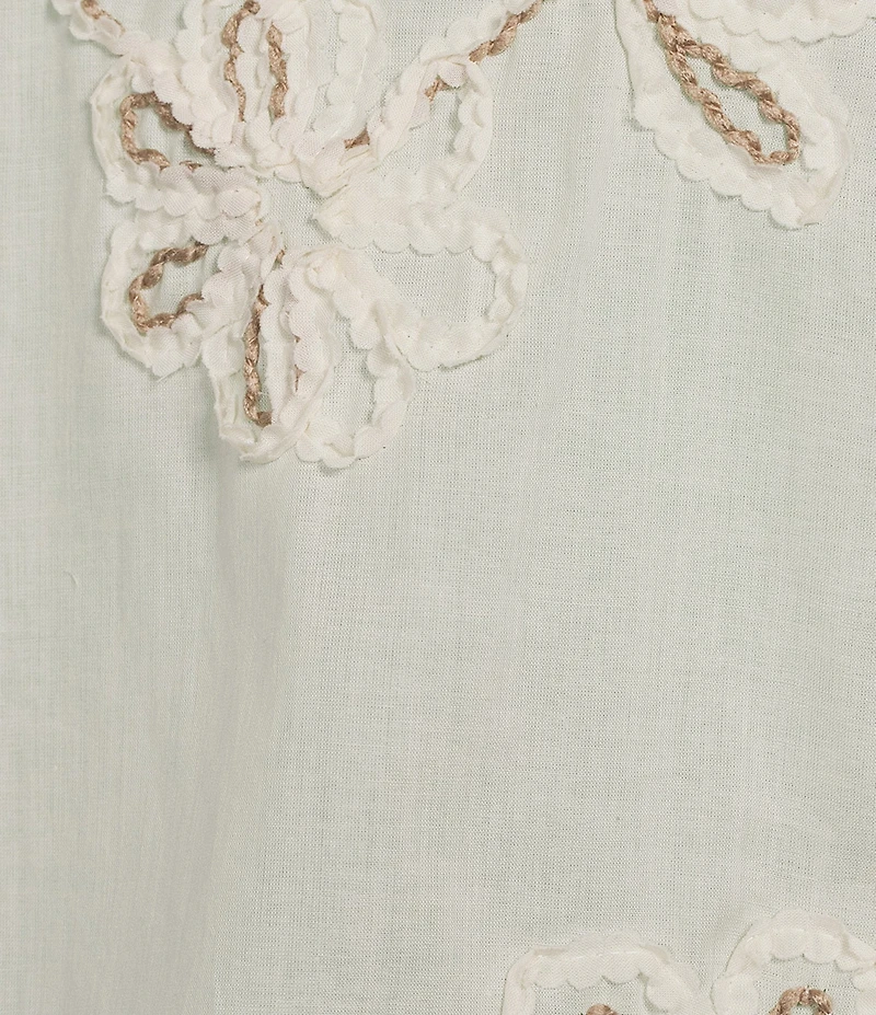 Charlie B. Woven Textured Embroidered Split V-Neck Long Sleeve Blouse