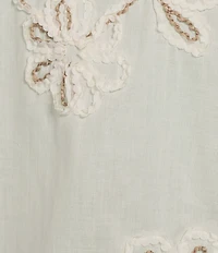 Charlie B. Woven Textured Embroidered Split V-Neck Long Sleeve Blouse