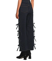 Chelsea & Violet Allegra High Rise Dark Wash Denim Side Bow Tie Wide Leg Full Length Jeans