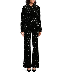 Chelsea & Violet Allegra Velvet Beaded Stars Point Collar Button Front Long Sleeve Cropped Blouse