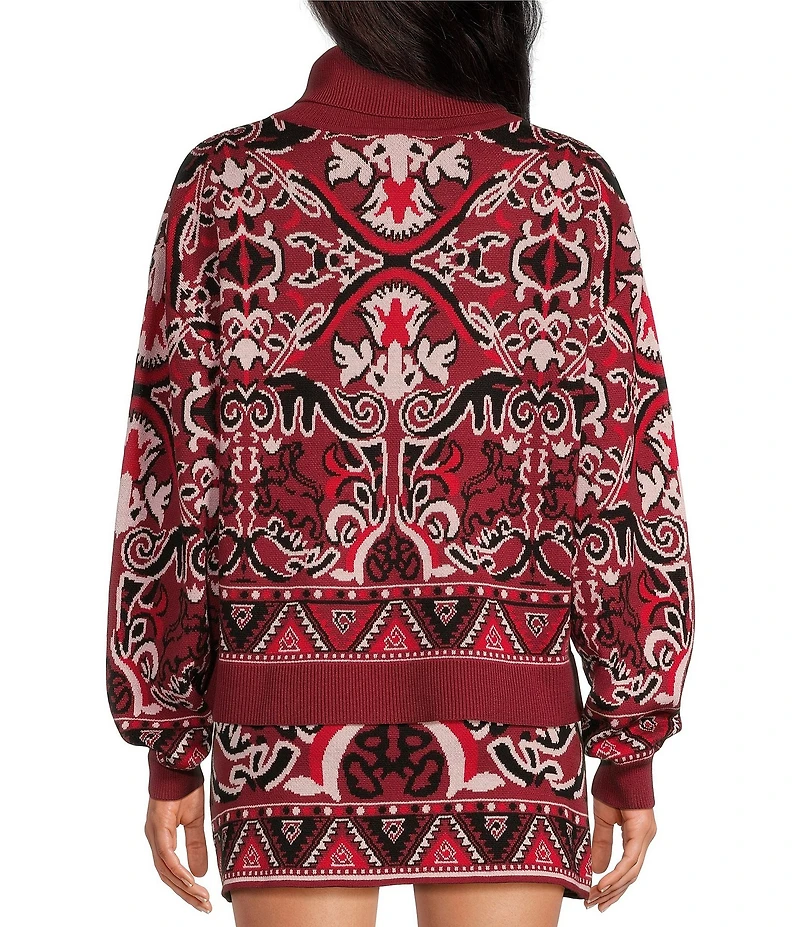Chelsea & Violet Arlo Fair Isle Knit Turtleneck Long Blouson Sleeve Cropped Sweater