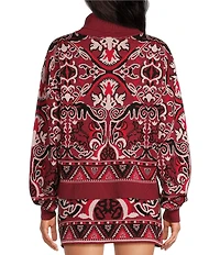 Chelsea & Violet Arlo Fair Isle Knit Turtleneck Long Blouson Sleeve Cropped Sweater