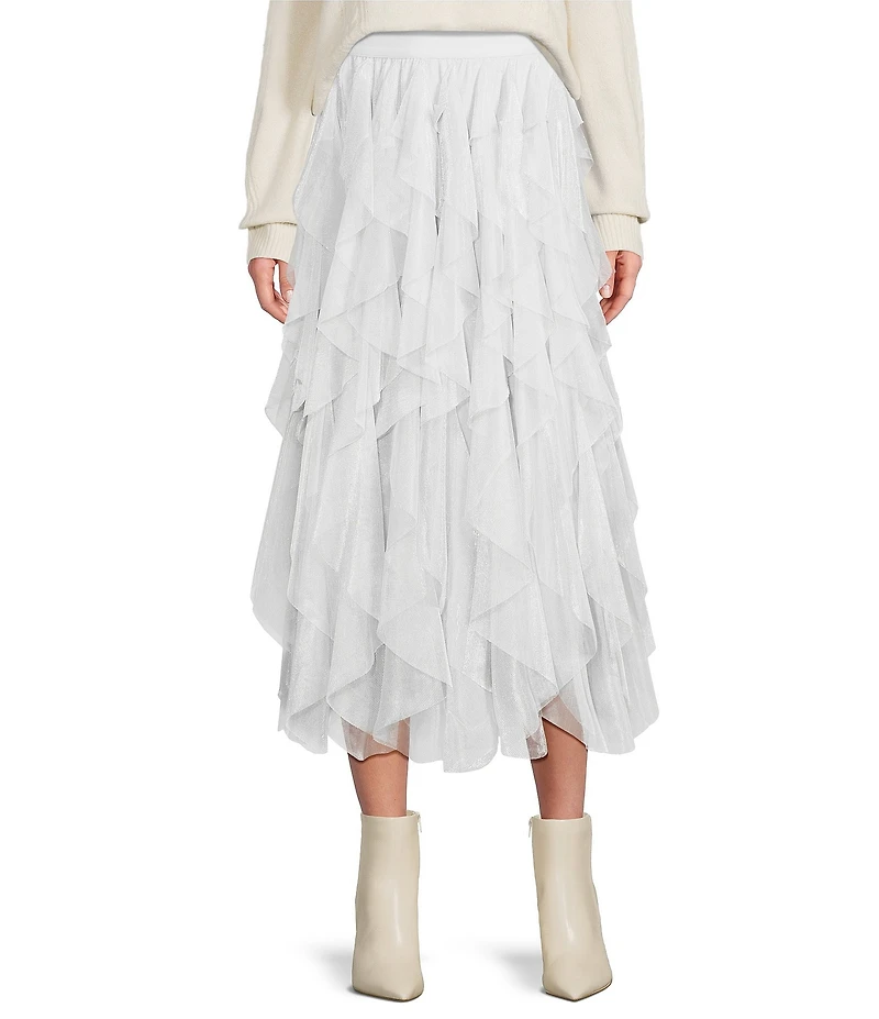 Chelsea & Violet Asta Metallic Tulle Midi Skirt