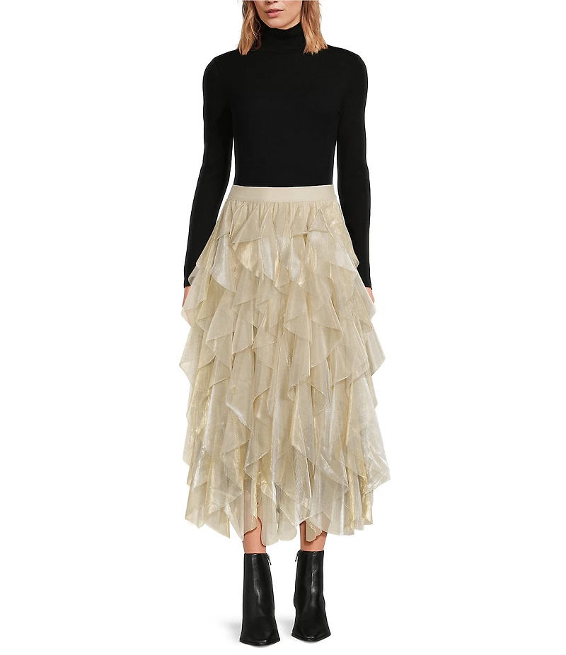 Chelsea & Violet Asta Metallic Tulle Midi Skirt