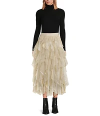 Chelsea & Violet Asta Metallic Tulle Midi Skirt
