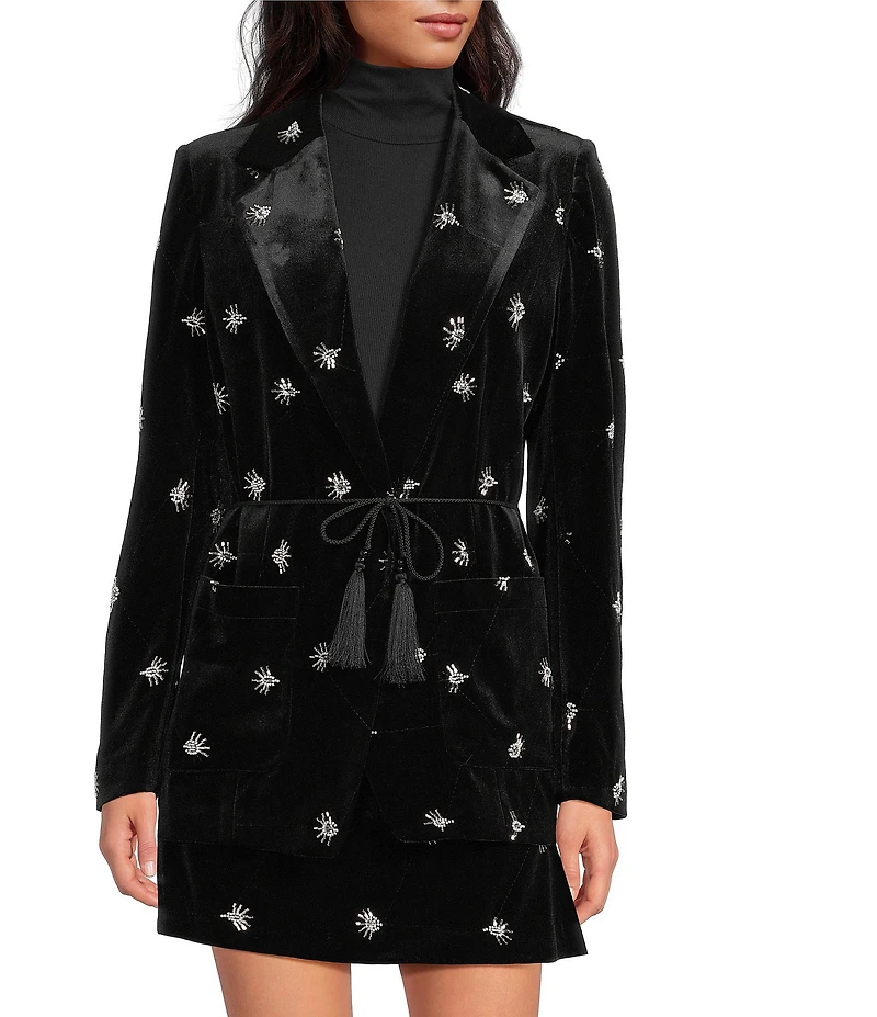 Chelsea & Violet Belinda Coordinating Collar Long Sleeve Embroidered Velvet Jacket