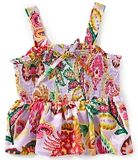 Chelsea & Violet Big Girls Knit Paisley Print Square Neck Sleeveless Smocked Top