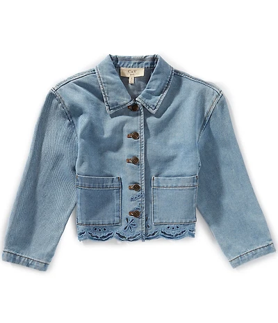 Chelsea & Violet Big Girls Long Sleeve Eyelet Hem Denim Jacket