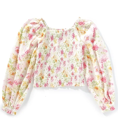 Chelsea & Violet Big Girls Long Sleeve Floral Smocked Top