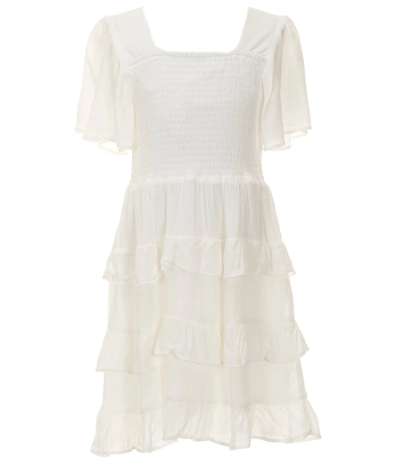 Chelsea & Violet Big Girls Short Sleeve Square Neck Smocked Tiered Dress