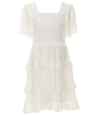 Chelsea & Violet Big Girls Short Sleeve Square Neck Smocked Tiered Dress
