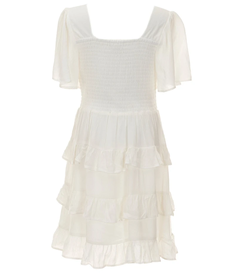 Chelsea & Violet Big Girls Short Sleeve Square Neck Smocked Tiered Dress