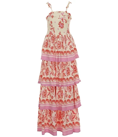 Chelsea & Violet Big Girls Tiered Smocked Bodice Mixed Floral Print Maxi Dress