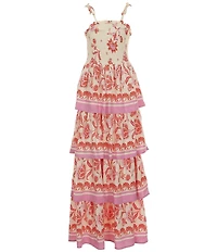 Chelsea & Violet Big Girls Tiered Smocked Bodice Mixed Floral Print Maxi Dress