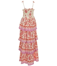 Chelsea & Violet Big Girls Tiered Smocked Bodice Mixed Floral Print Maxi Dress
