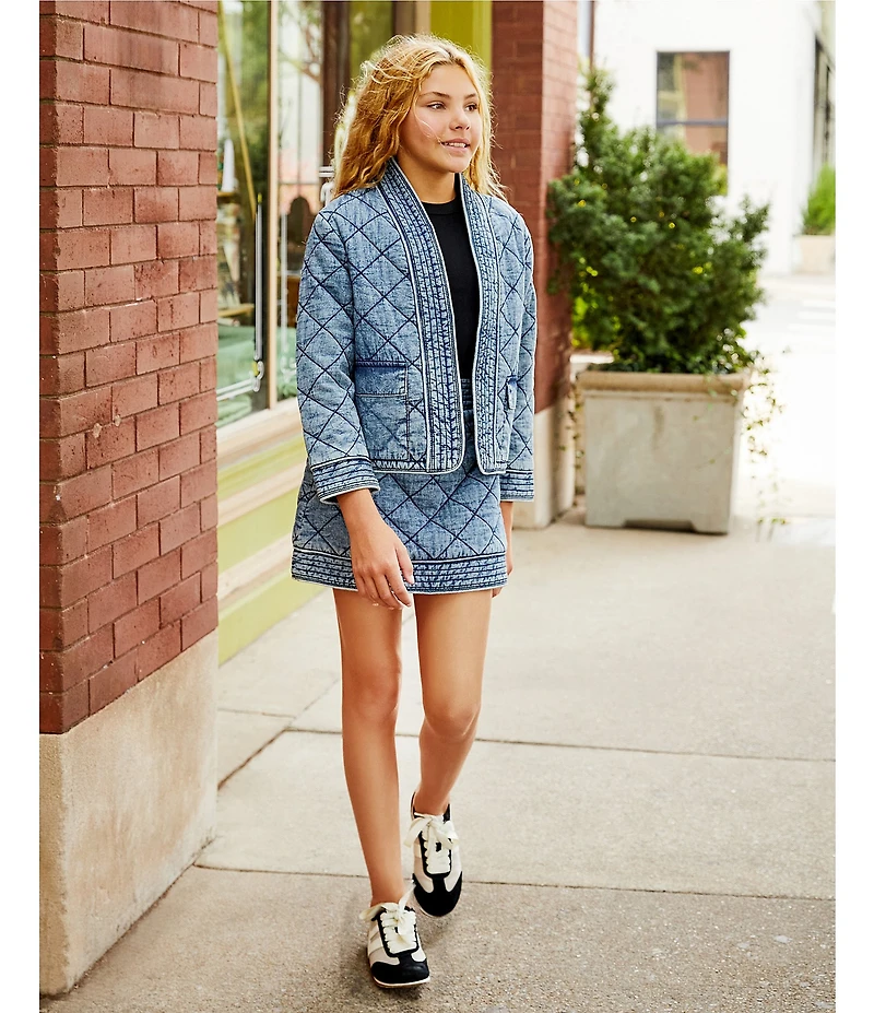 Chelsea & Violet Big Girls Quilted Denim Open Jacket