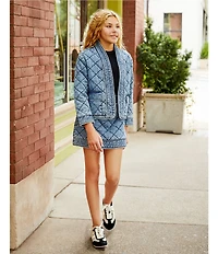 Chelsea & Violet Big Girls Quilted Denim Open Jacket