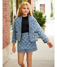 Chelsea & Violet Big Girls Quilted Denim Open Jacket