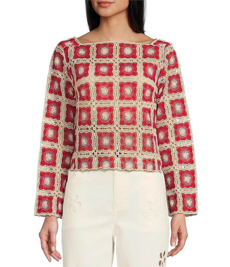 Chelsea & Violet Bonnie Square Neck Long Sleeve Crochet Lace Blouse