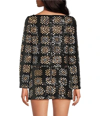 Chelsea & Violet Bonnie Straight Neckline Long Sleeve Length Check Sequin Coordinating Top