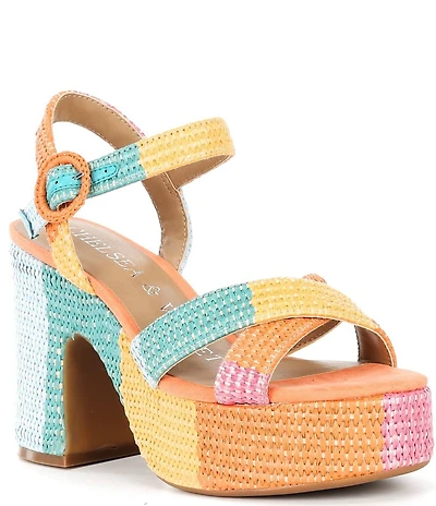 Chelsea & Violet Brianna Colorblock Raffia Platform Sandals
