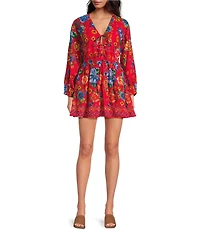 Chelsea & Violet Cadence Printed Tie Front V-Neck Long Sleeve Dress