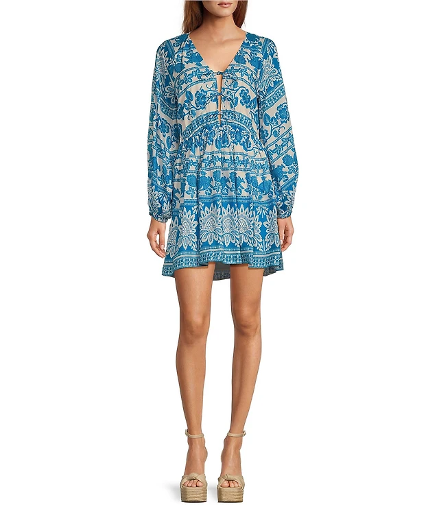 Chelsea & Violet Cadence Printed V Neckline Long Sleeve Tie Front Dress at  Hamilton Place in Chattanooga, TN