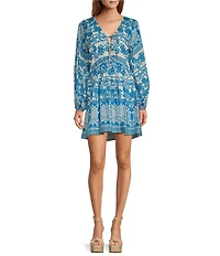 Chelsea & Violet Cadence Printed V Neckline Long Sleeve Tie Front Dress