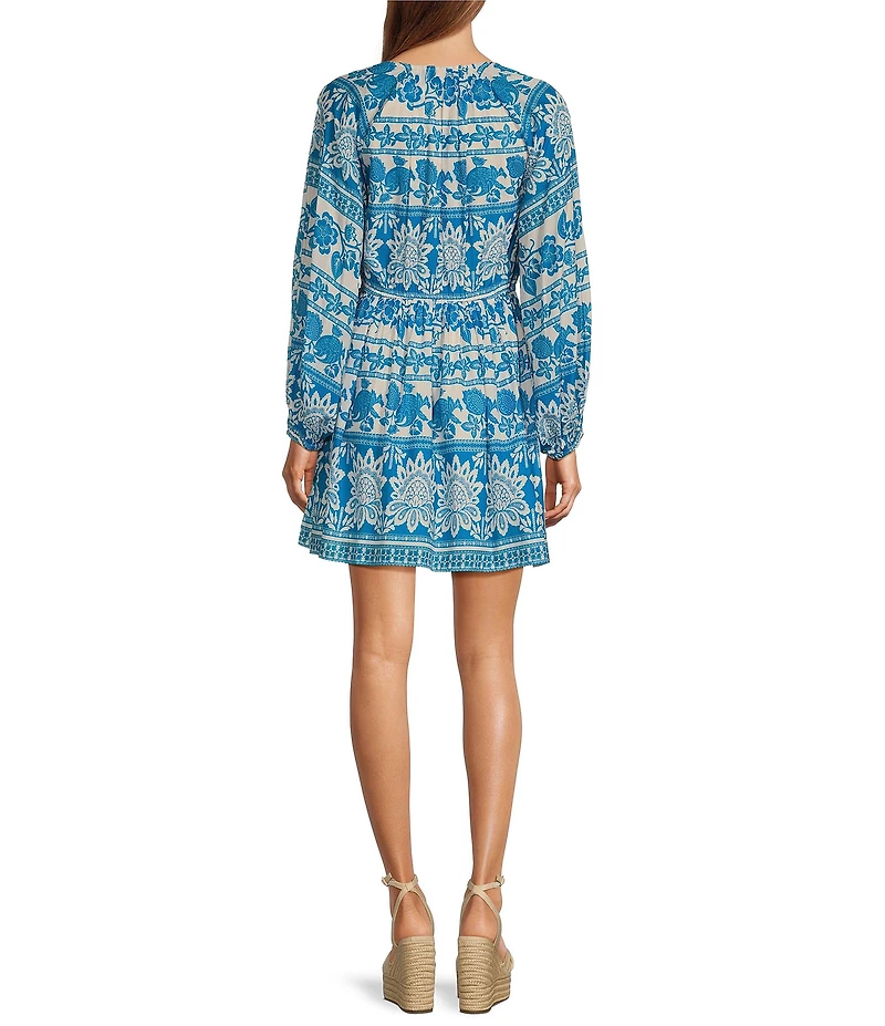 Chelsea & Violet Cadence Printed V Neckline Long Sleeve Tie Front Dress