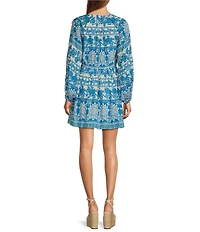Chelsea & Violet Cadence Printed V Neckline Long Sleeve Tie Front Dress