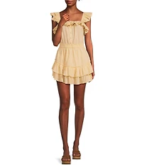 Chelsea & Violet Cassia Guaze Square Neck Ruffle Hem Romper