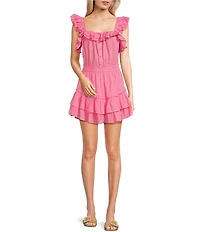 Chelsea & Violet Cassia Guaze Square Neck Ruffle Hem Romper