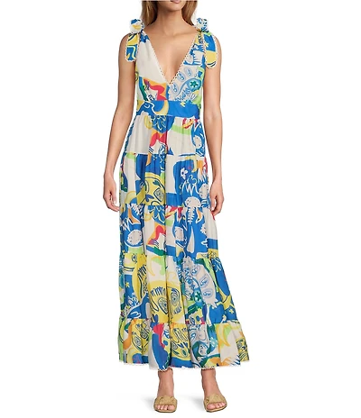 Chelsea & Violet Cecily Printed Empire Waist V-Neckline Sleeveless Maxi Dress