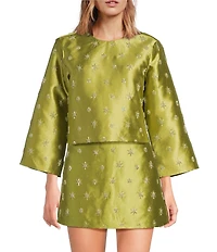 Chelsea & Violet Clover Crew Neckline Bracelet Sleeve Embroidered Coordinating Blouse