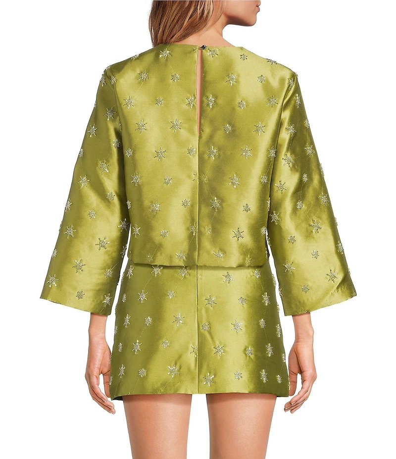 Chelsea & Violet Clover Crew Neckline Bracelet Sleeve Embroidered Coordinating Blouse