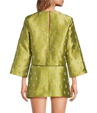 Chelsea & Violet Clover Crew Neckline Bracelet Sleeve Embroidered Coordinating Blouse