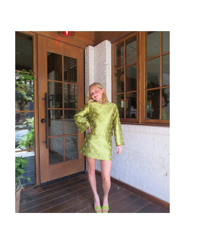 Chelsea & Violet Clover Crew Neckline Bracelet Sleeve Embroidered Coordinating Blouse