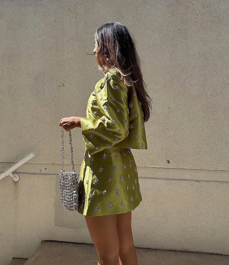 Chelsea & Violet Clover Crew Neckline Bracelet Sleeve Embroidered Coordinating Blouse