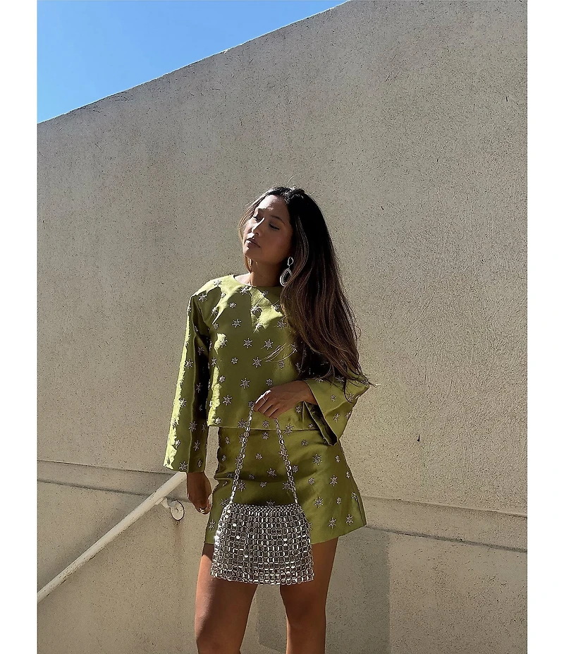 Chelsea & Violet Clover Crew Neckline Bracelet Sleeve Embroidered Coordinating Blouse