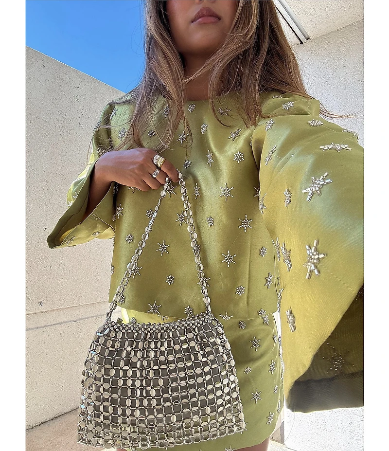 Chelsea & Violet Clover Crew Neckline Bracelet Sleeve Embroidered Coordinating Blouse